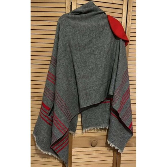 J.Crew Cape Shawl Scarf Gray and red and Red hat included/Charity Sale - Picture 4 of 4